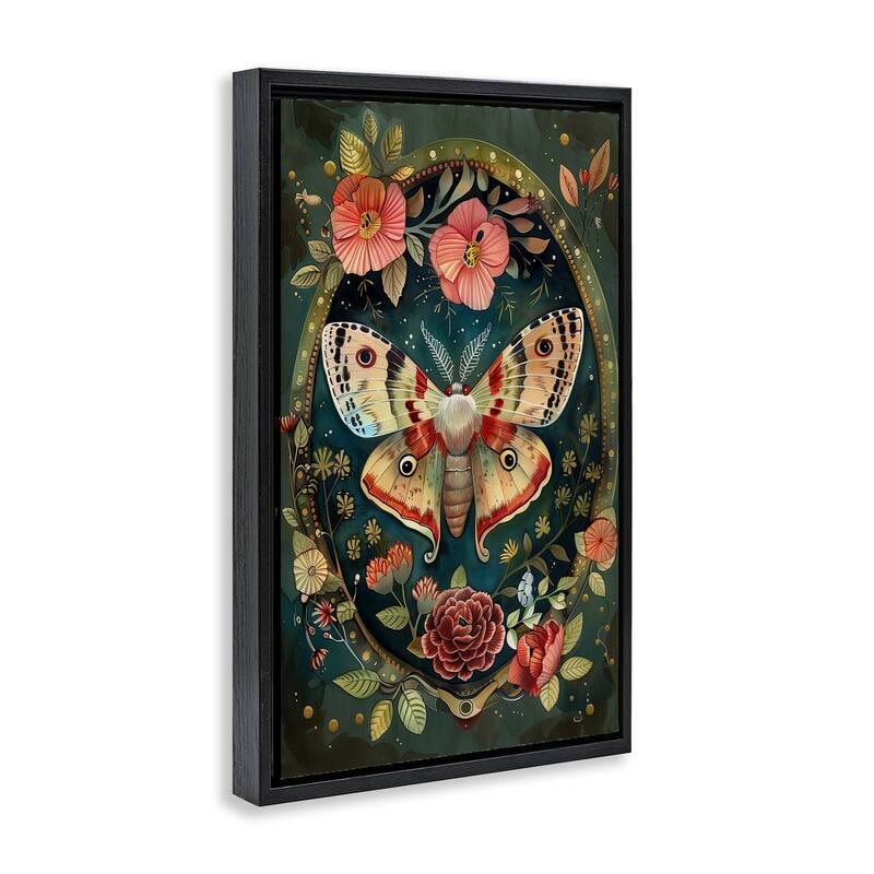 Stupell Victorian Moth & Florals Framed Floater Canvas Wall Art Design By The Dutch Lady