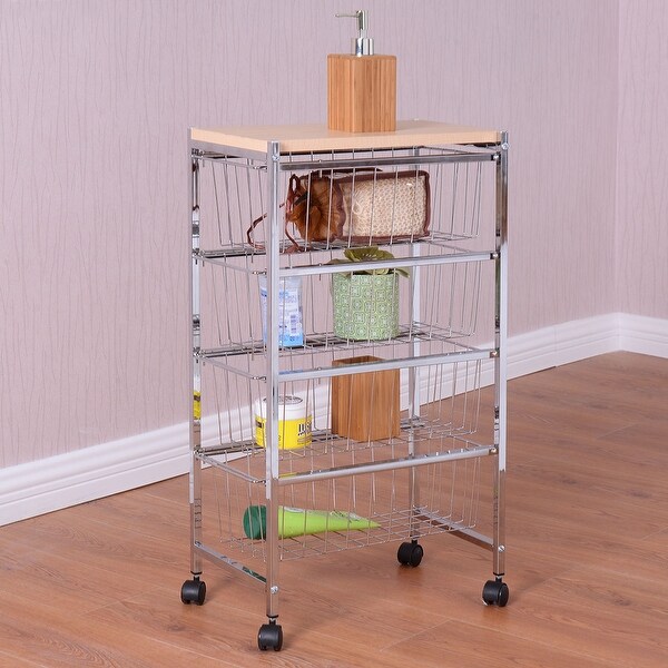 Shop Costway 4 Tiers Rolling Baskets Storage Rack Trolley