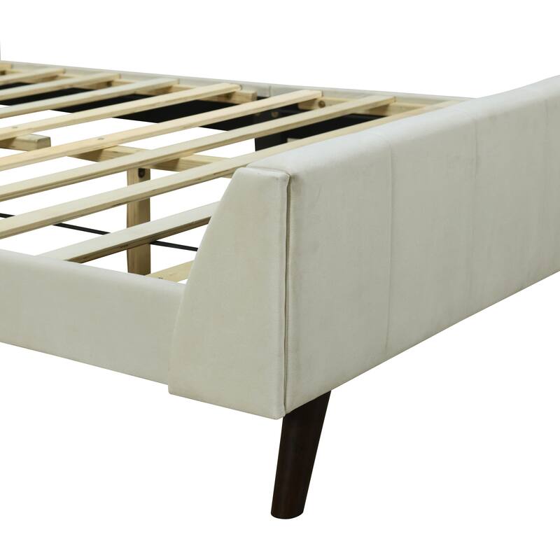 Twin/Full/Queen Size Velvet Upholstered Platform Bed Frame with Headboard and Wooden Slats Support, No Box Spring Needed