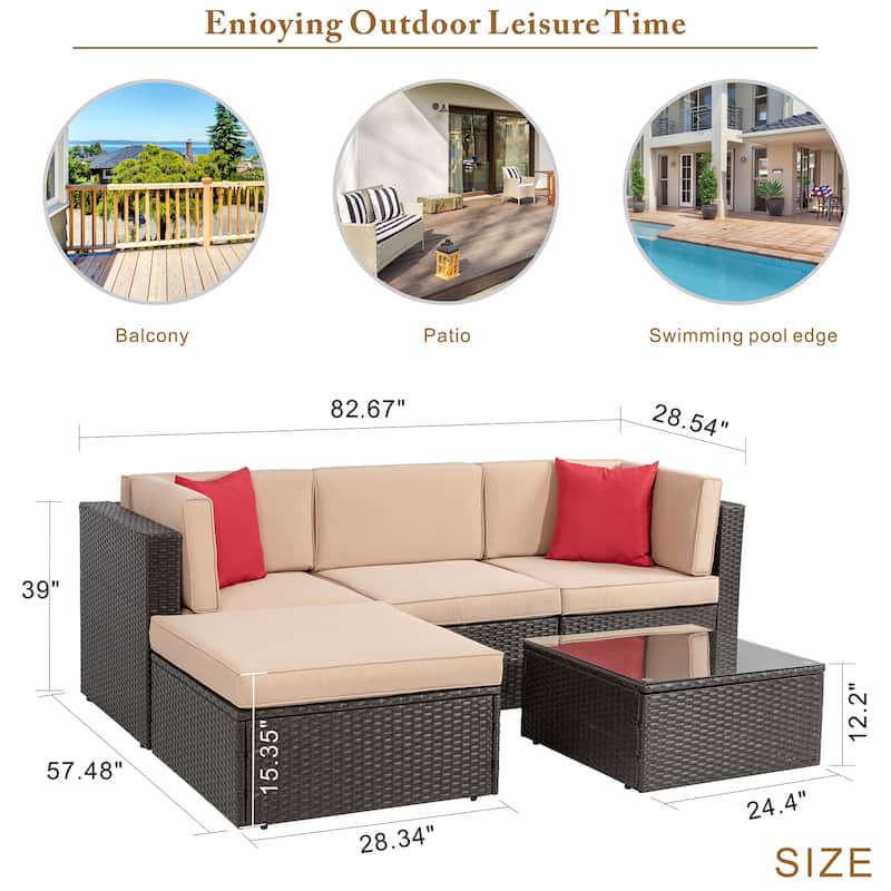 Futzca 5 Piece Patio Conversation Set,Wicker Outdoor Sofa