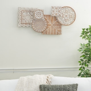 White Wood Intricately Carved Floral Home Wall Decor - Bed Bath ...