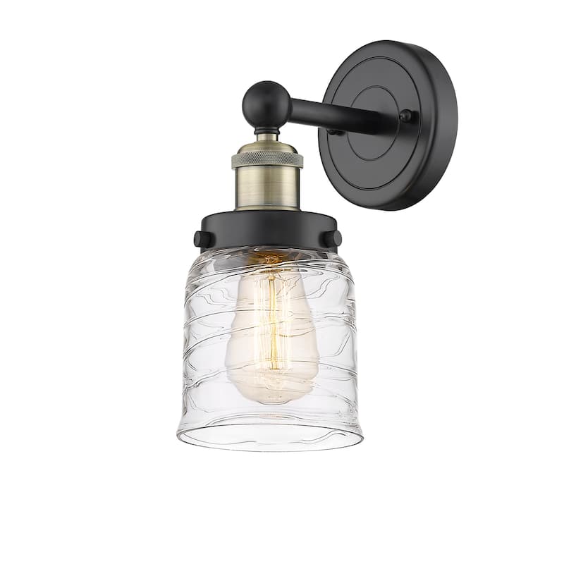 Innovations Lighting 616-1W-10-7 Bell Sconce Bell 10" Tall Wall Sconce - Black Antique Brass / Clear Deco Swirl