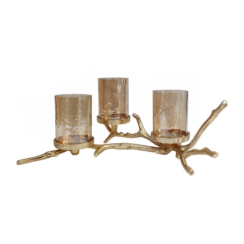 Twig Branch with Luster Glass Pillar Holder - 15.75" - Gold