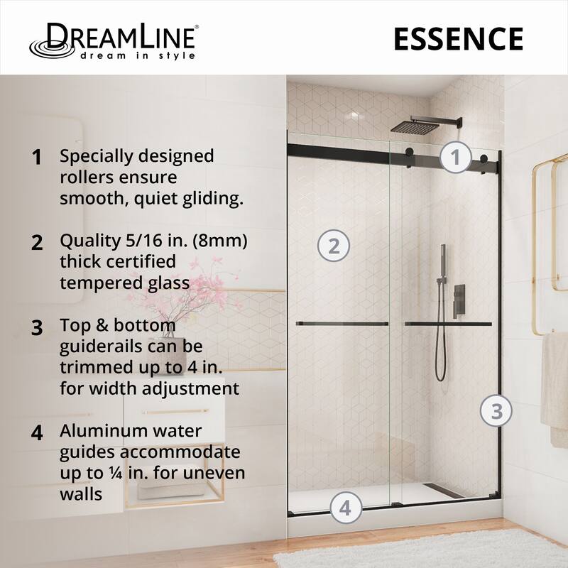 DreamLine Essence 56-60 in. W x 60 in. H Frameless Bypass Tub Door in Chrome