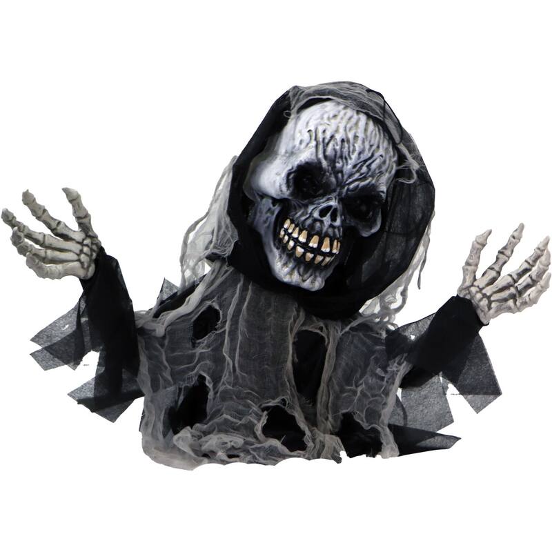 Haunted Hill Farm 27 In. Animatronic Reaper, Indoor/Outdoor Halloween Decoration, Light-up Red Eyes, Talking, Battery-Operated