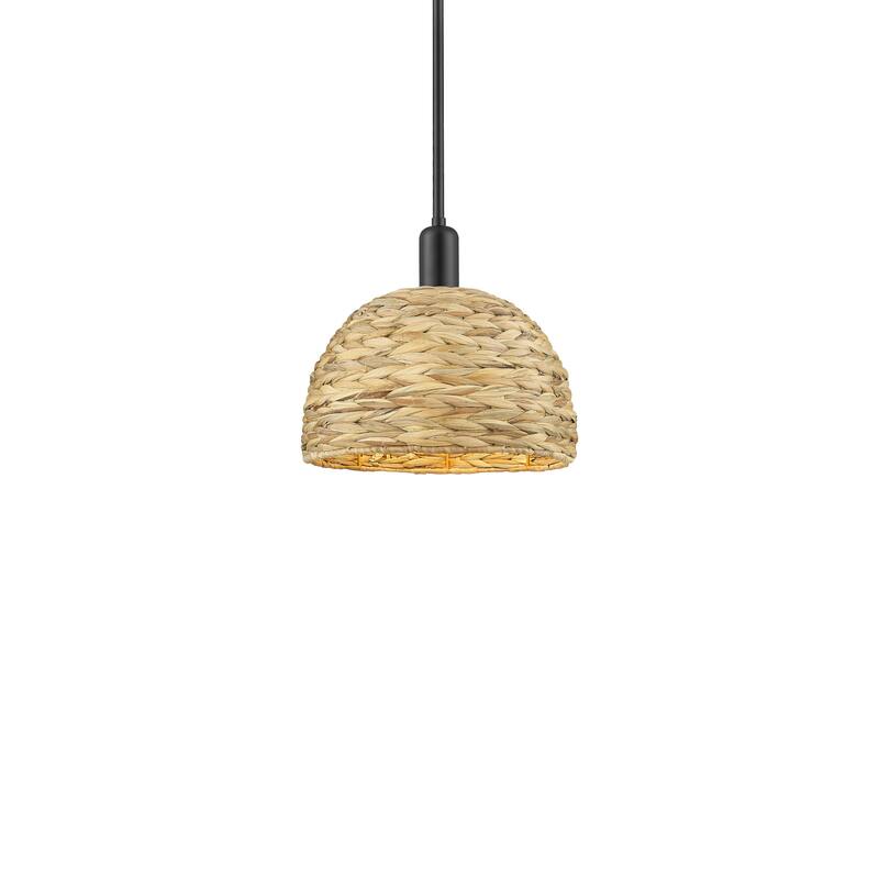 Innovations Lighting 716-1S-12-12 Woven Rattan Pendant Woven Rattan - Matte Black / Natural
