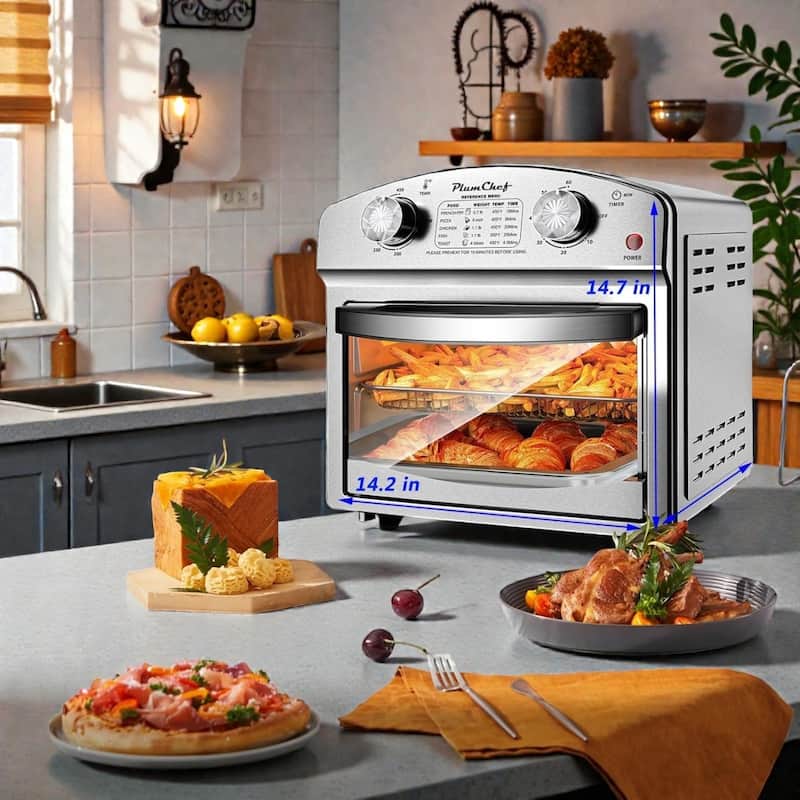 12.5 Quart Convection Toaster Oven, 7-in-1 Countertop Oven with Preset Menus, 1500W, Stainless Steel - Silver