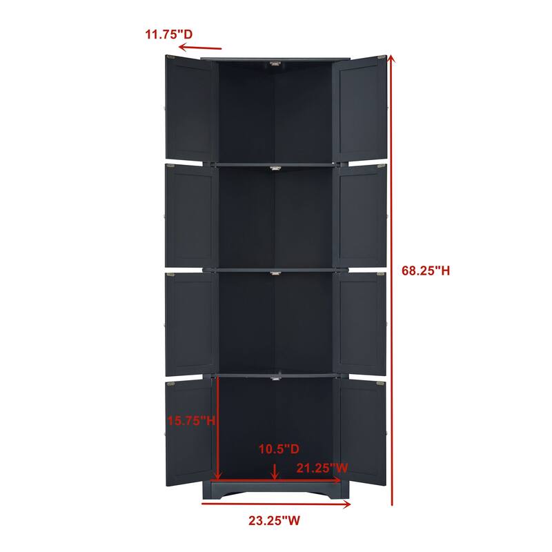 4-Tier Corner Kitchen Pantry Storage Cabinet with 8 Doors, Black