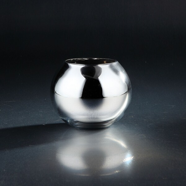 4.5" Metallic Clear and Silver Colored Glass Ball Vase - N/A