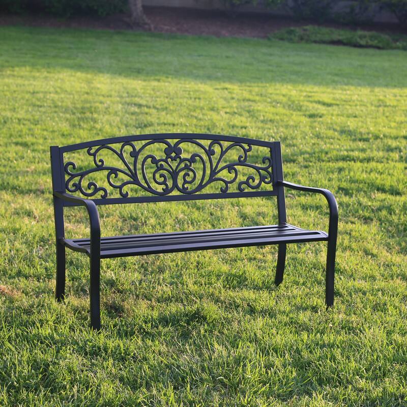 Garden Bench Patio Porch Chair Cast Iron Love Seat - 34.25" H x 50" W x 23.62" D