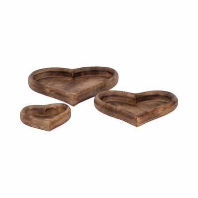 Sagebrook Home Mango Wood Heart Trays - Perfect For Entertaining & Decor - 14" x 14" x 2"