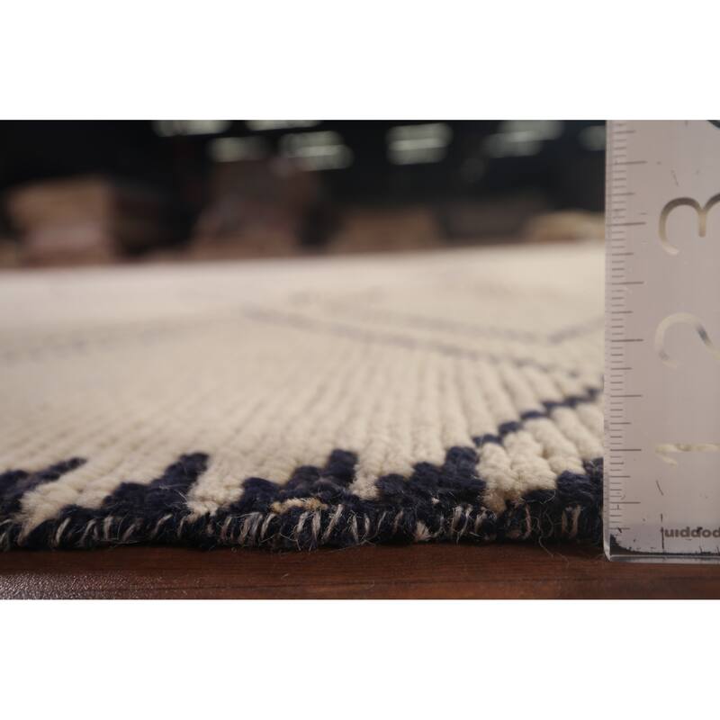 Trellis Geometric Ivory Moroccan Area Rug Handmade Wool Carpet - 7'11"x 10'9"