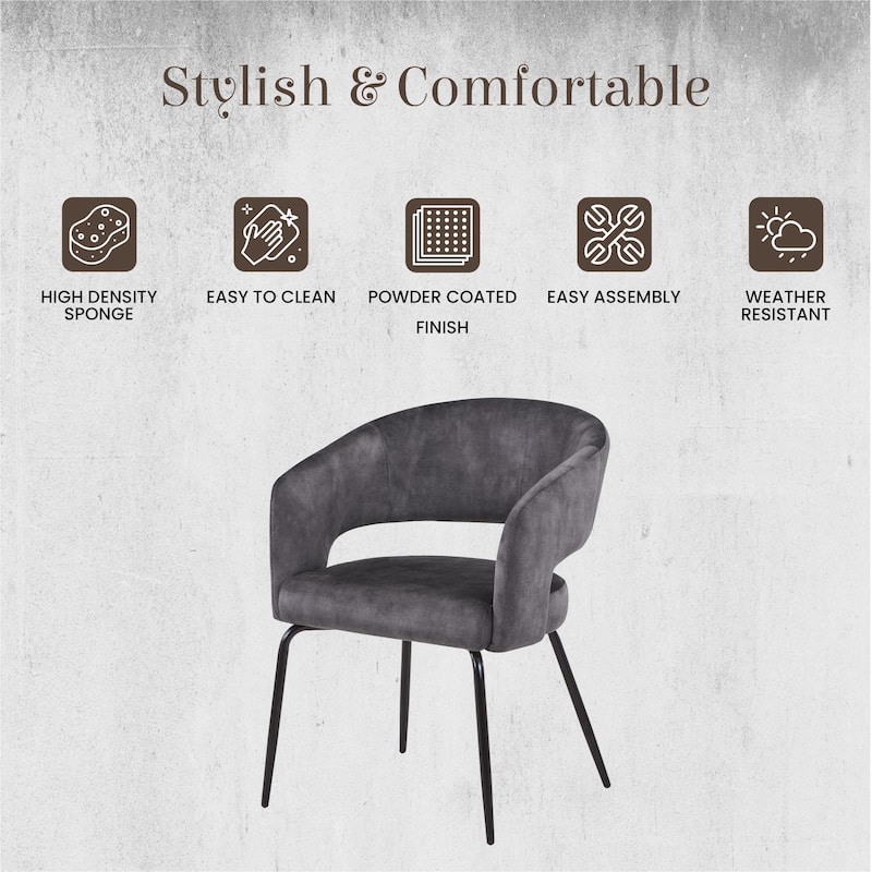 Open Back Dining Chair Upholstered in Leather or Velvet with Iron Legs