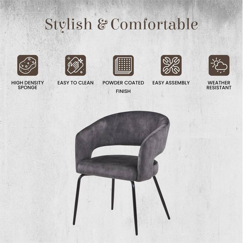 Open Back Dining Chair Upholstered in Leather or Velvet with Iron Legs Set of 2