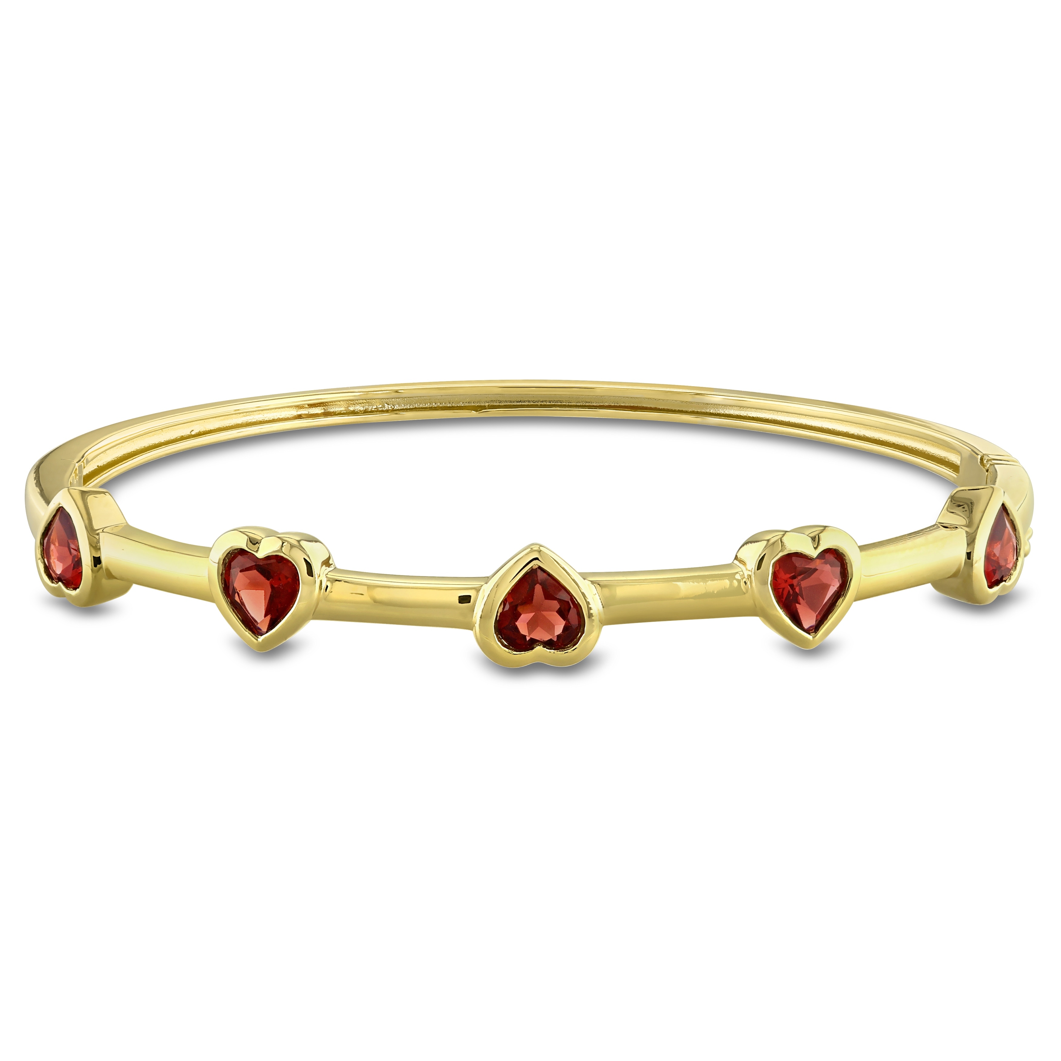 Miadora Garnet Heart Station Bangle in Yellow Plated Sterling Silver