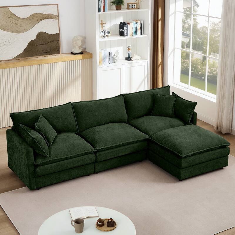 L Shape Modular Sectional Sofa Chenille Upholstered Couch wOttoman