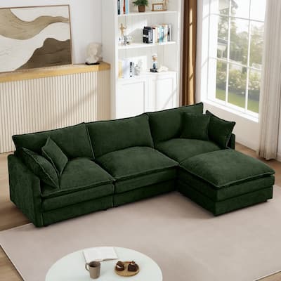 Modular Sectional Sofa, 102 Inch L Shaped Couch Set For Living Room, 3-Seater Comfy Cloud Couches With Movable Ottoman