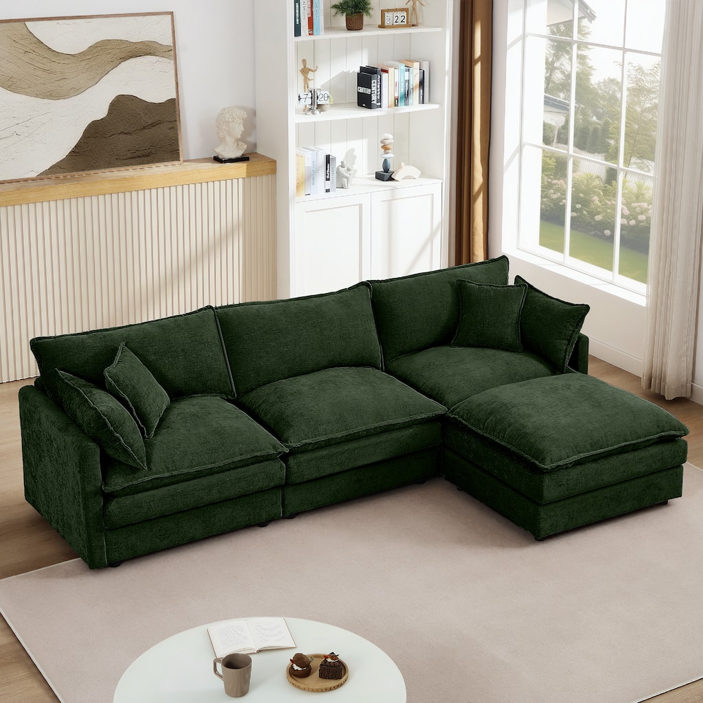 Modular Sectional Sofa, 102 Inch L Shaped Couch Set For Living Room, 3-Seater Comfy Cloud Couches With Movable Ottoman