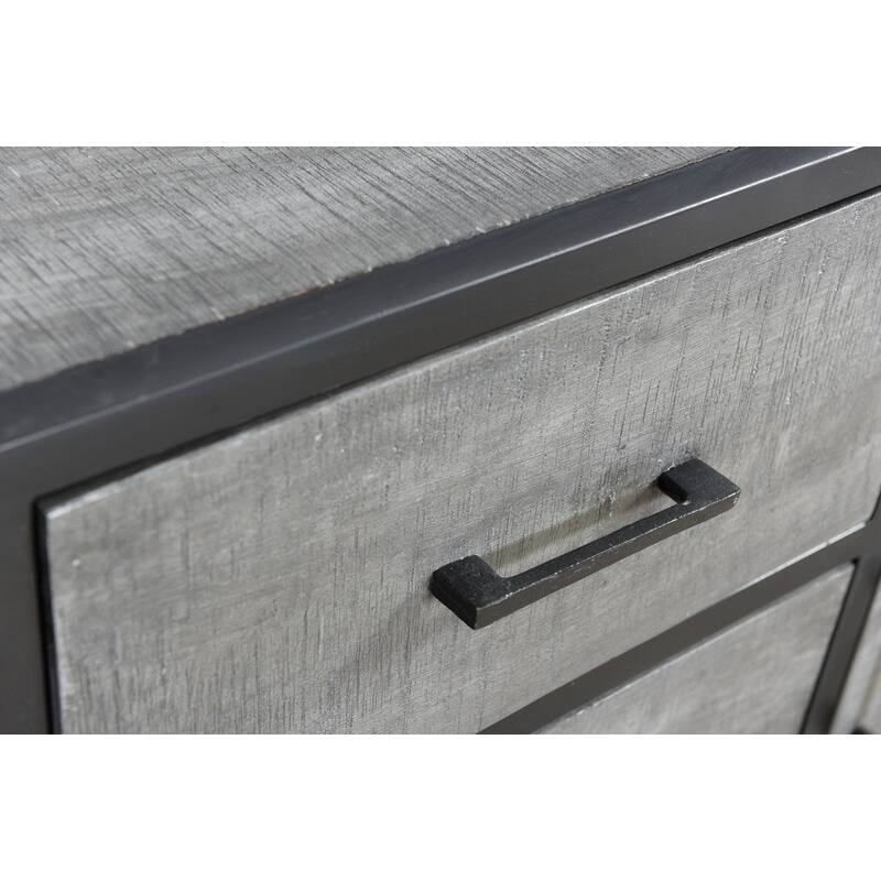 Grey Mango Wood Sideboard Cabinet With Black Iron - 60"