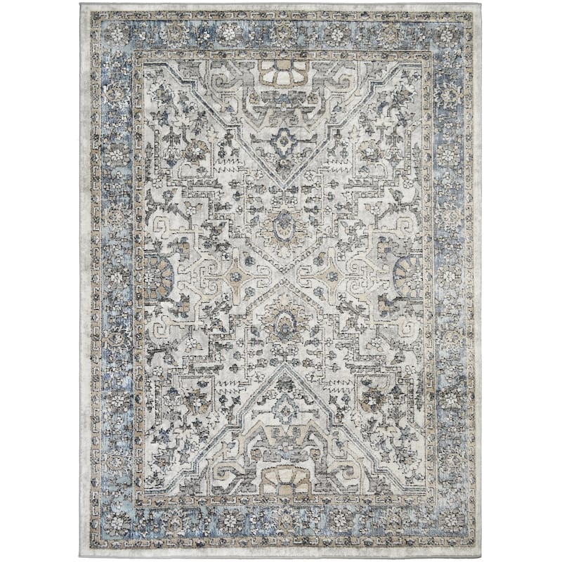 Firenze Noble Ivory/Blue Traditional Oriental Area Rug - 7'10"x9'10"
