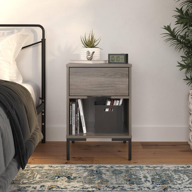 Industrial Edge Nightstand with Drawer and Open Storage
