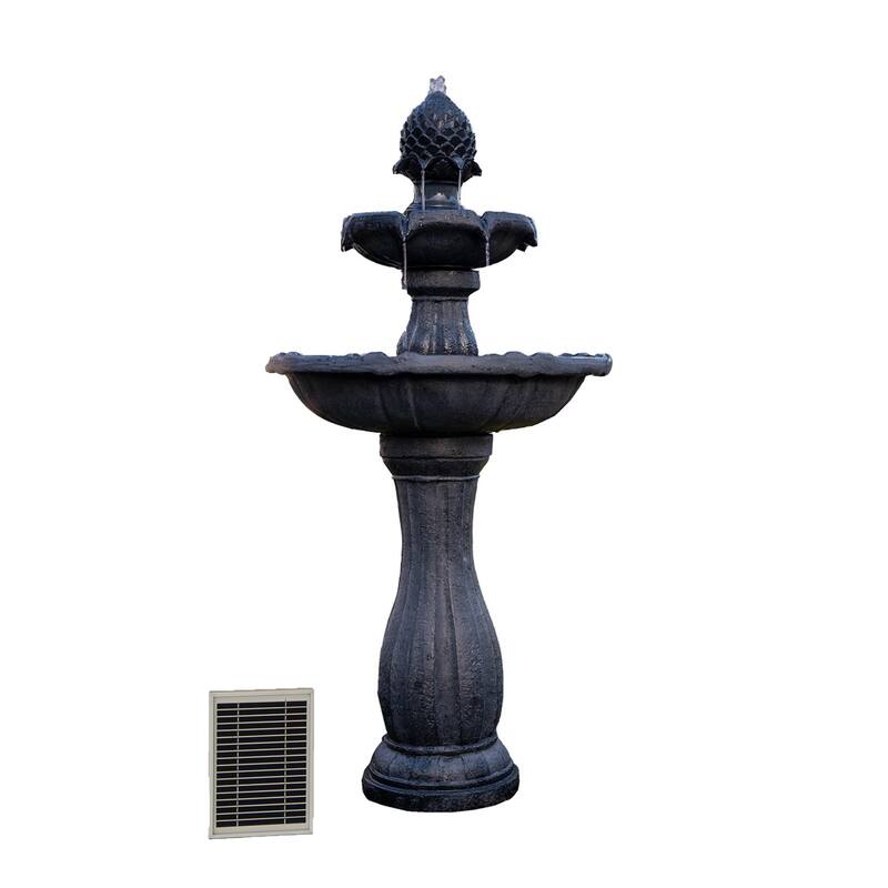 XBrand 44" H Fiberglass/Resin 2-Tier Solar Water Fountain w/ Solar Panel and Auto-Shut Off Pump, Solar Garden Fountain