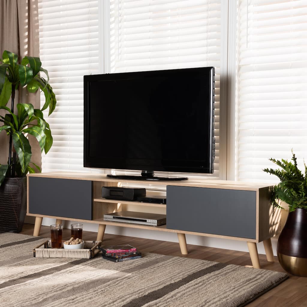 Clapton Two-Tone Grey and Oak Brown Finished Wood TV Stand