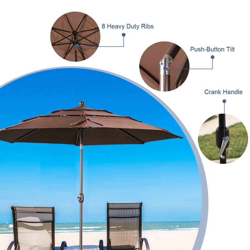 Aoodor Patio Umbrella 10 ft. for Dining Table Outdoor Market Yard Use 3 Tier Ventilation (Umbrella only)
