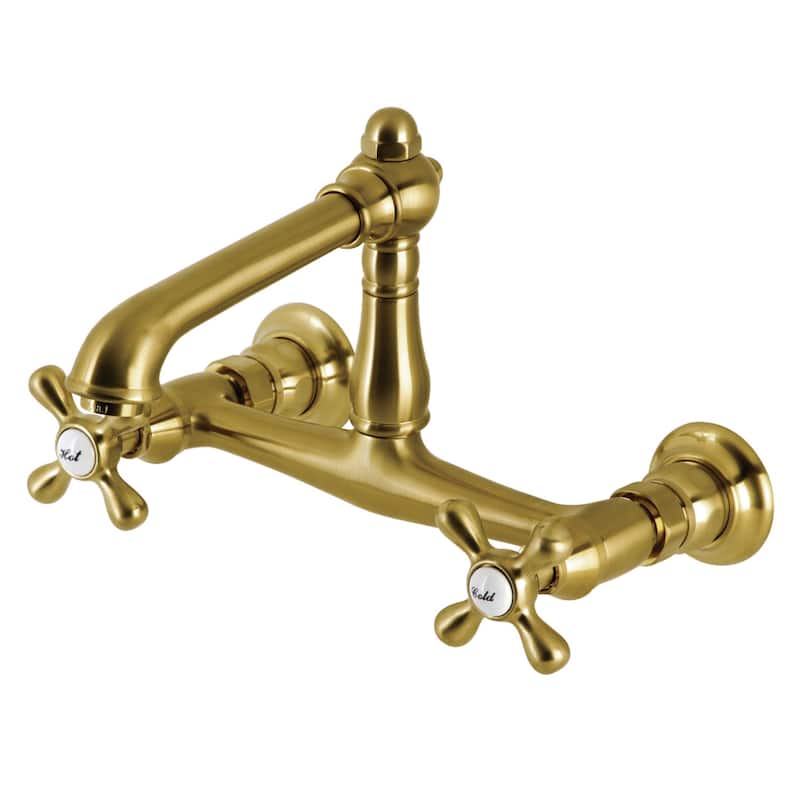 English Country Two-Handle 2-Hole Wall Mount Bathroom Faucet - Brushed Brass
