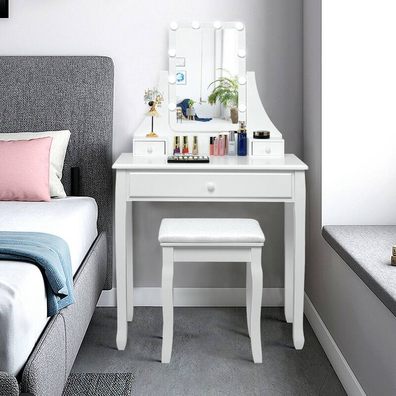 10 LED Lighted Mirror and 3 Drawers Vanity Table Set - 31.5" x 16" x 54" (L x W x H)