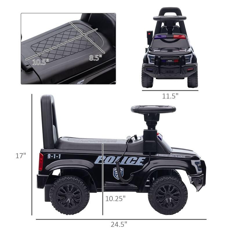 Kids Push Ride-On Car with Working PA System & Horn, Police Truck Style with Under-Seat Storage, 18 Months to 5 Years
