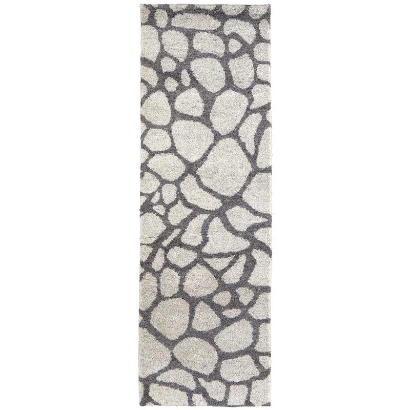 Landyn Plush Hand Knotted Berber Bone Ivory/Dark Gray Area Rug