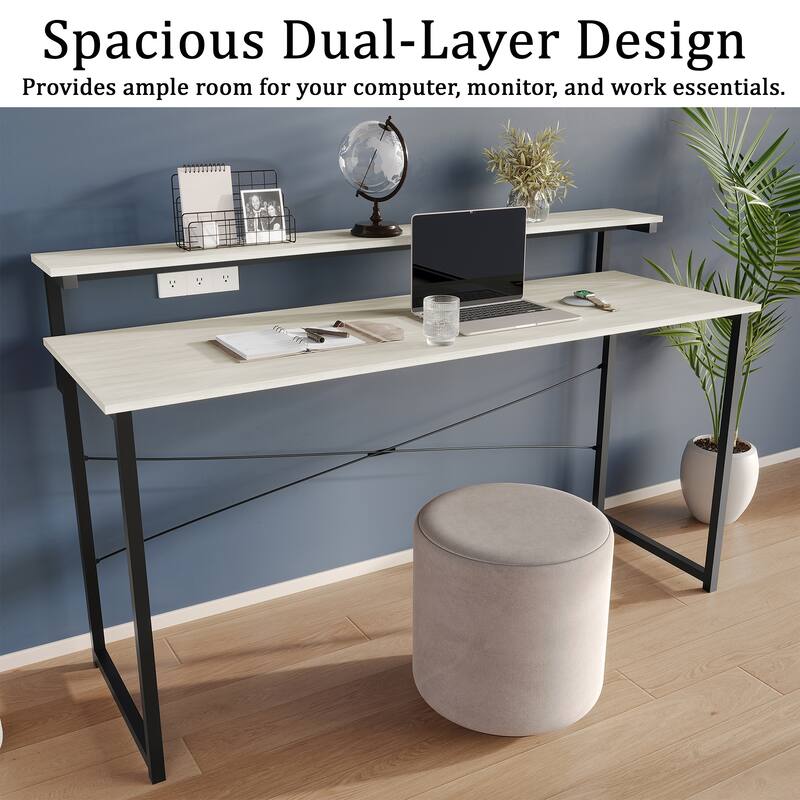 CraftPorch Minimalist 55-Inch Metal Computer Desk With Shelf