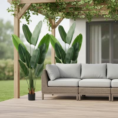 HomeRoots Set of two 63" Green Artificial Banana Leaf Tree in a Black Pot - 6.69 in. x 62.99 in. x 6.69 in.
