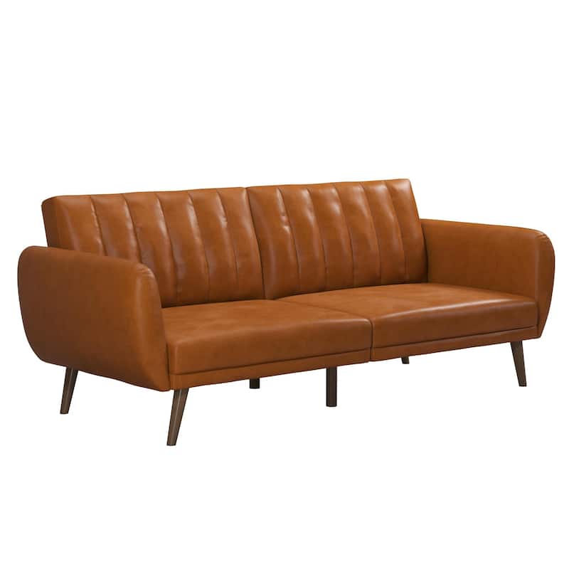 The Novogratz Brittany Faux Leather Futon Sofa Bed - Camel Faux Leather
