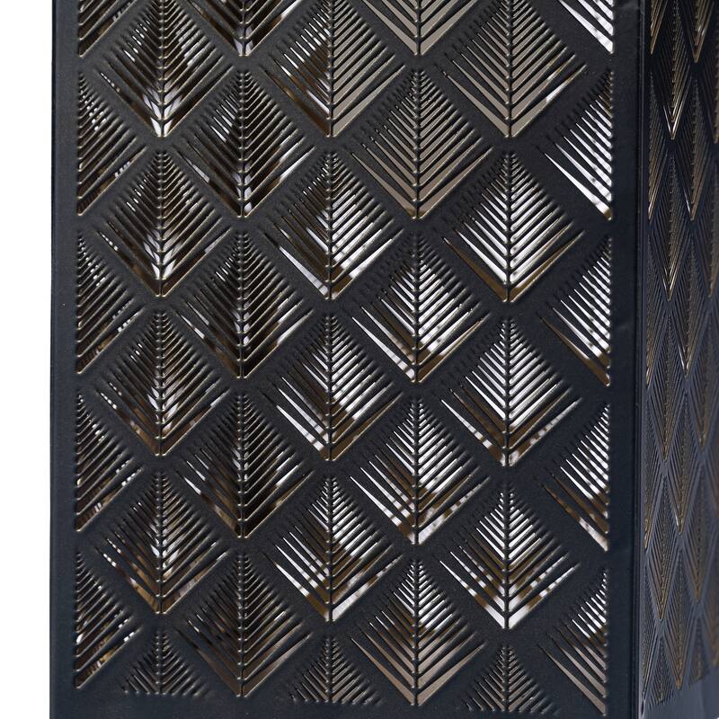 Glitzhome 11"H Black Metal Cutout or Square Textured Glass Pattern Solar Powered Hanging Lantern with LED Light