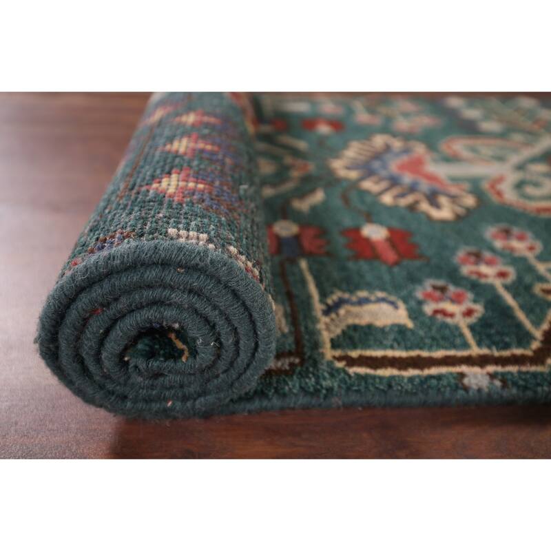 All-Over Green Kazak Oriental Runner Rug Handmade Wool Carpet - 2'6"x 9'11"