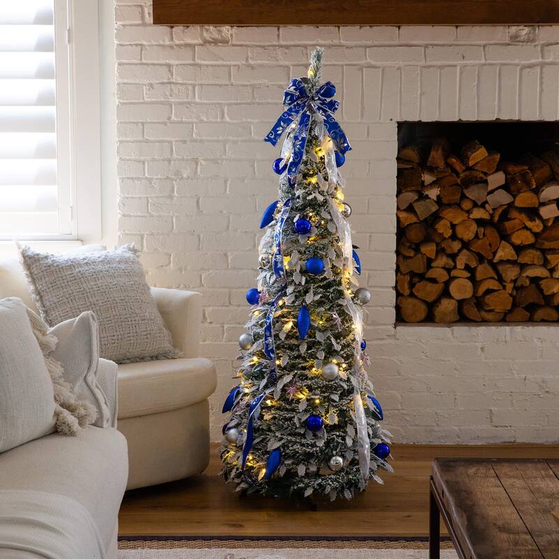 5-ft Pre-Lit Artificial Pop Up Flocked Christmas Tree