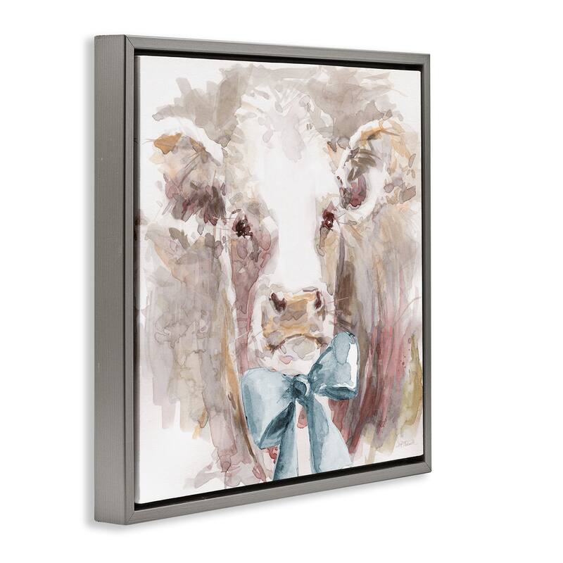 Stupell Soft Abstract Cow & Bow Framed Floater Canvas Wall Art Design By Carol Robinson