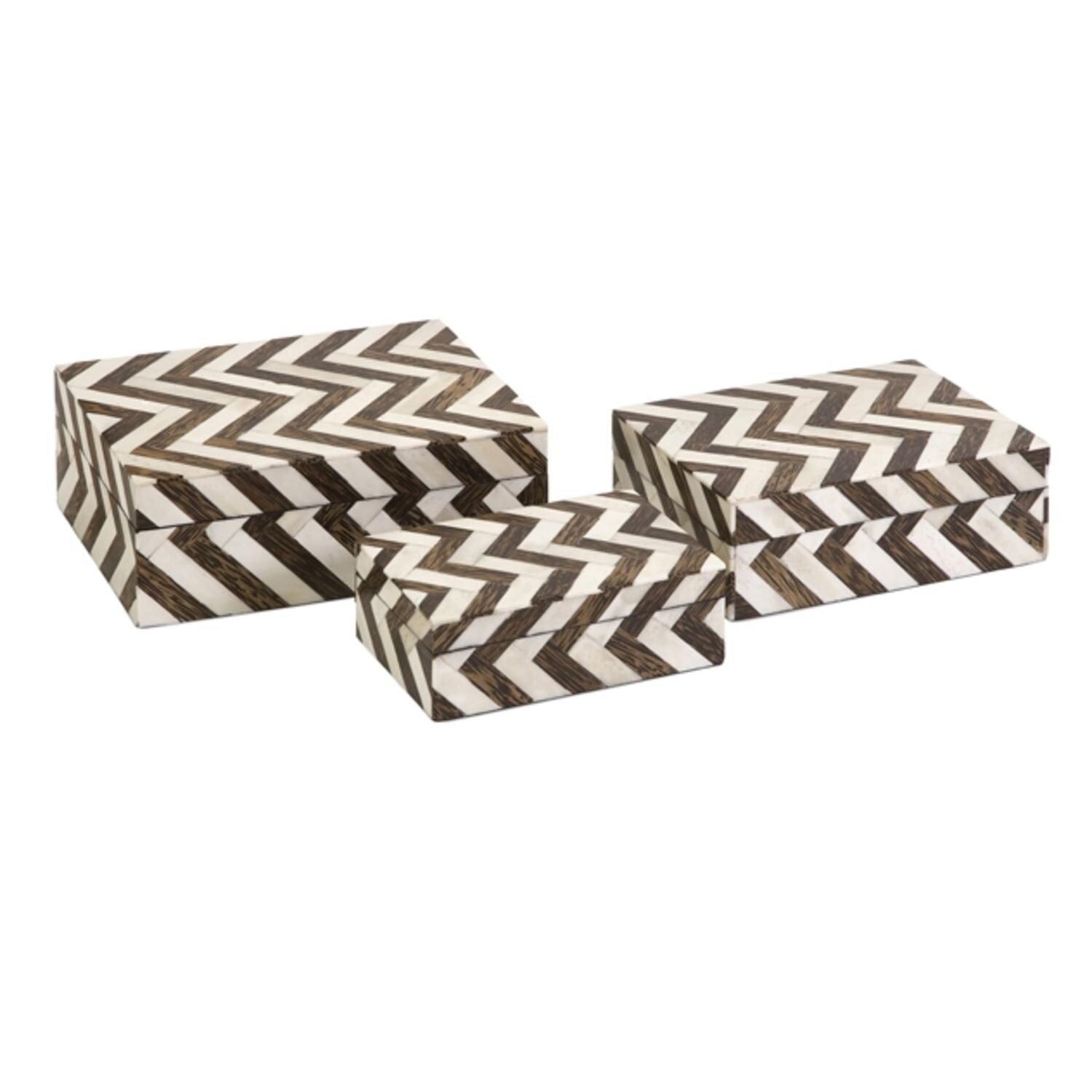 Shop Set Of 3 White Bone Inlay Brown Chevron Pattern Decorative