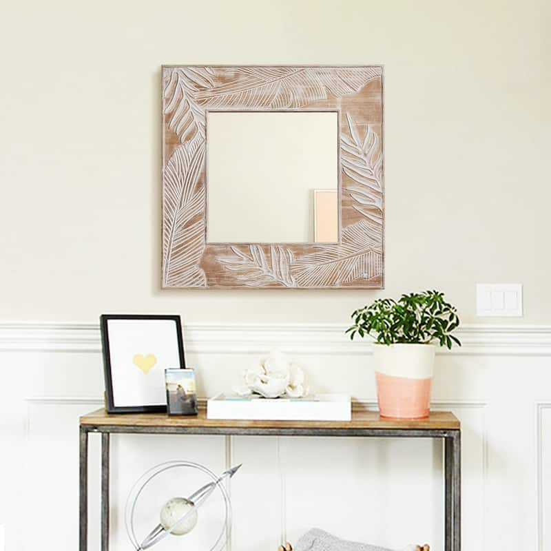 Farmhouse Wood Framed Square Decorative Wall Mirror - 32" H x 32" W