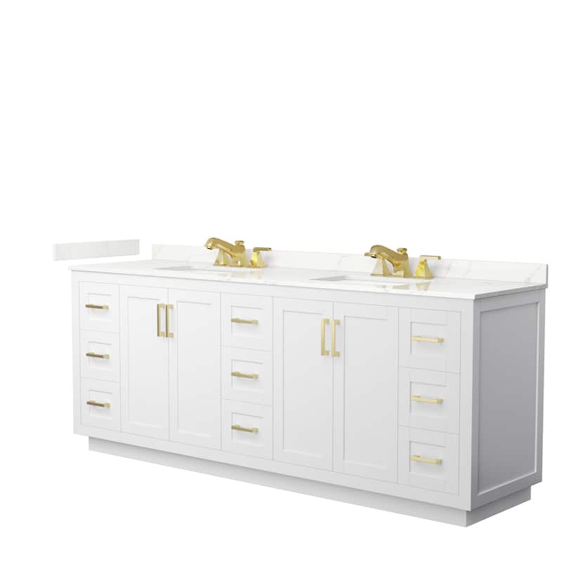 Miranda 84-inch Double Vanity, Quartz Top - White, Gold Trim, Giotto Quartz Top