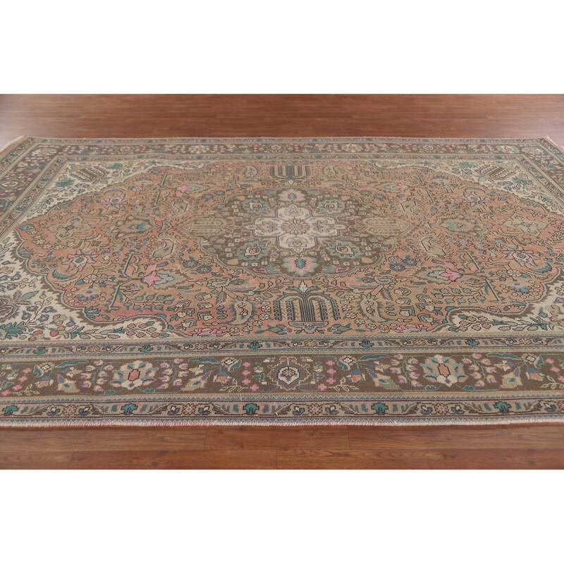 Hand Knotted Oriental 100% Wool Carpet Traditional Floral Coral Tabriz Area Rug - 11' 3'' X 8' 0''