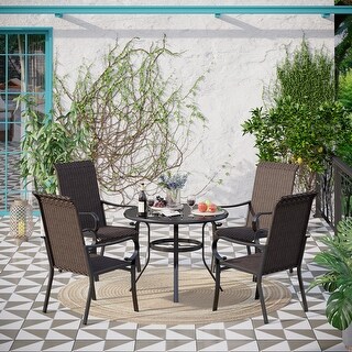 PHI VILLA 5-Piece Round Table & Rattan Dining Chairs Outdoor Patio Dining Set