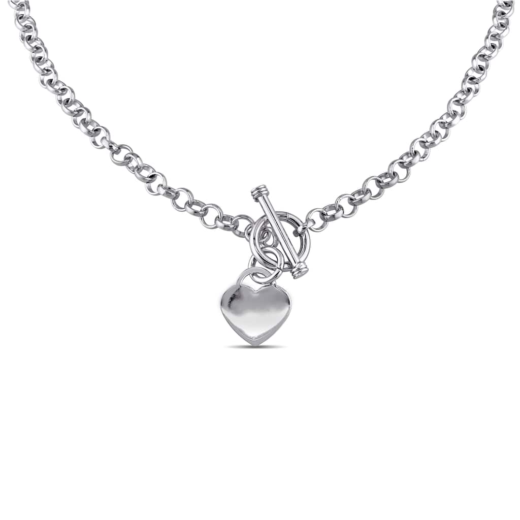 Miadora Sterling Silver Heart Toggle Necklace