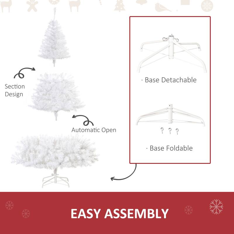HOMCOM White Christmas Tree with Lights, Prelit LED Christmas Tree with Stand, 6 ft. Christmas Tree