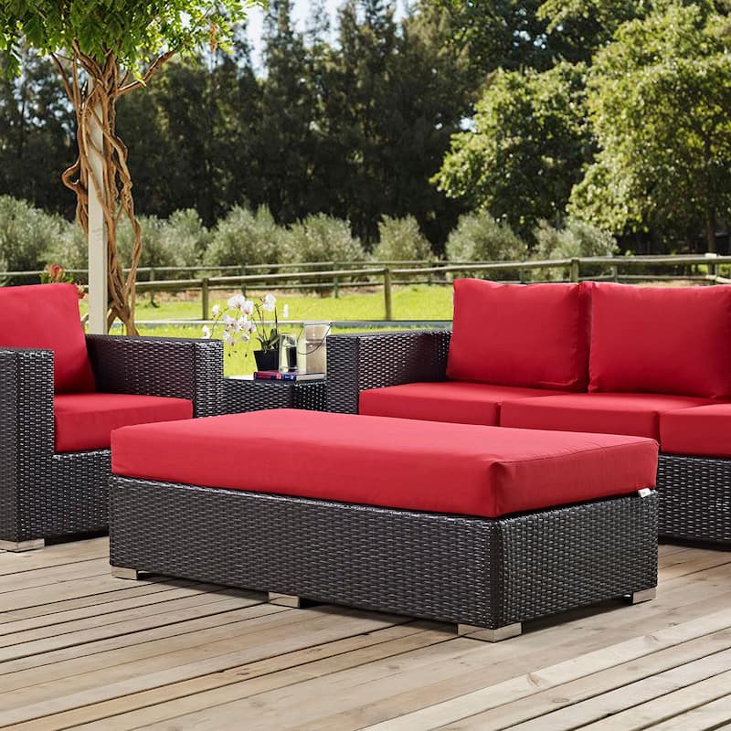 Convene Outdoor Patio Fabric Rectangle Ottoman - Espresso Red