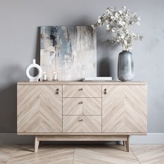 Living Skog Scandi Sideboard Buffet TV Stand with Drawers and Wooden Legs for TV's up to 65-inch TV