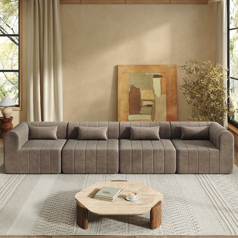 145.5" Modular Sofa Couch, Modern Sectional Sofa for Living Room, Polyester Upholstered Cloud Couch with Deep Seat