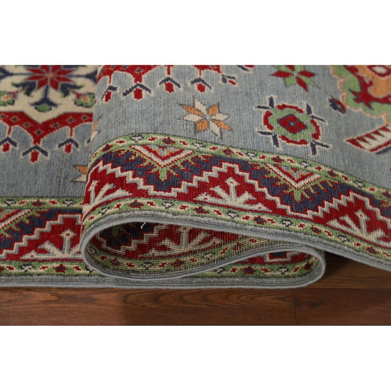 Light Blue Kazak Runner Rug Hand-Knotted Oriental Wool Carpet - 2'9" x 9'7"